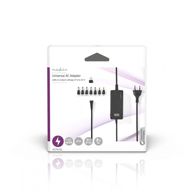 Nedis Universal AC strømadapter | 36 W | 5 - 24 V DC | 1.80 m | 2.4 A - 3.0 A A | 7 plug(s) | Sort Nedis Universal AC strømadapter | 36 W | 5 - 24 V DC | 1.80 m | 2.4 A - 3.0 A A | 7 plug(s) | Sort