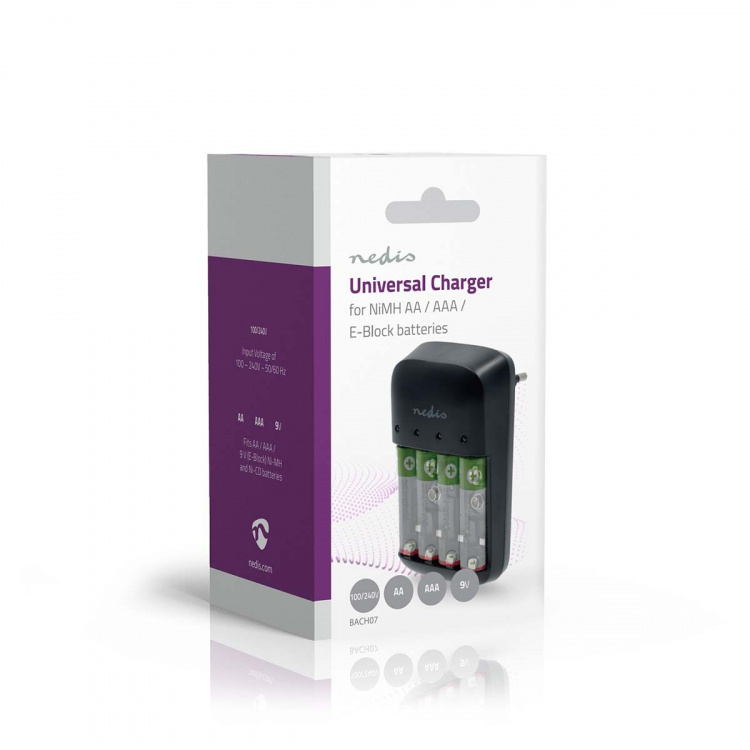 Nedis NiMH batterilader AA / AAA | 1.2 / 9 V DC | 0.5 A A | Trickle lader | Euro / Type C (CEE 7/16) | Energitype for batteri: AA / AAA / E-Block | Sort