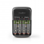 Nedis NiMH batterilader AA / AAA | 1.2 / 9 V DC | 0.5 A A | Trickle lader | Euro / Type C (CEE 7/16) | Energitype for batteri: AA / AAA / E-Block | Sort