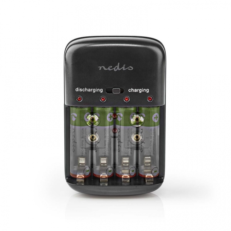 Nedis NiMH batterilader AA / AAA | 1.2 / 9 V DC | 0.5 A A | Trickle lader | Euro / Type C (CEE 7/16) | Energitype for batteri: AA / AAA / E-Block | Sort