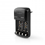 Nedis NiMH batterilader AA / AAA | 1.2 / 9 V DC | 0.5 A A | Trickle lader | Euro / Type C (CEE 7/16) | Energitype for batteri: AA / AAA / E-Block | Sort