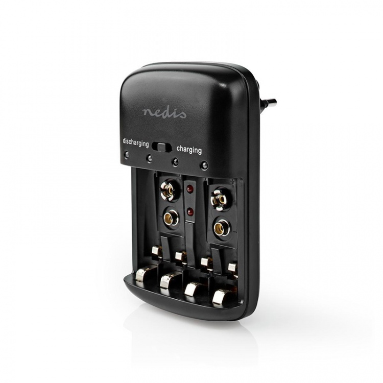 Nedis NiMH batterilader AA / AAA | 1.2 / 9 V DC | 0.5 A A | Trickle lader | Euro / Type C (CEE 7/16) | Energitype for batteri: AA / AAA / E-Block | Sort