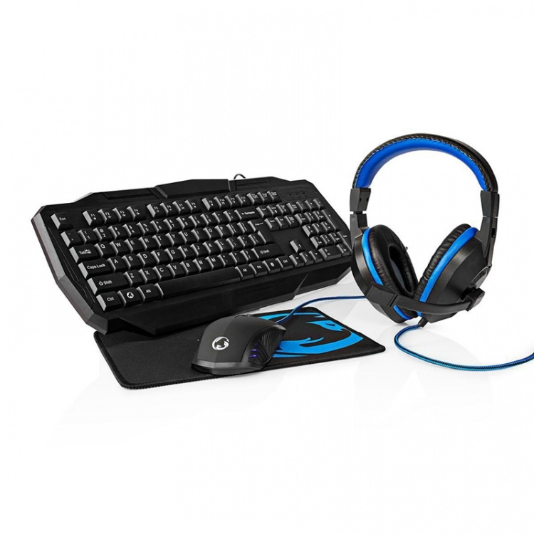 Nedis Gaming Combo Kit | 4-i-1 | Tastatur, headset, mus og musematte | Blå / Sort | QWERTZ | DE Layout