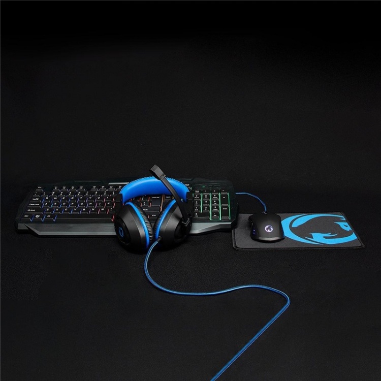 Nedis Gaming Combo Kit | 4-i-1 | Tastatur, headset, mus og musematte | Blå / Sort | QWERTZ | DE Layout