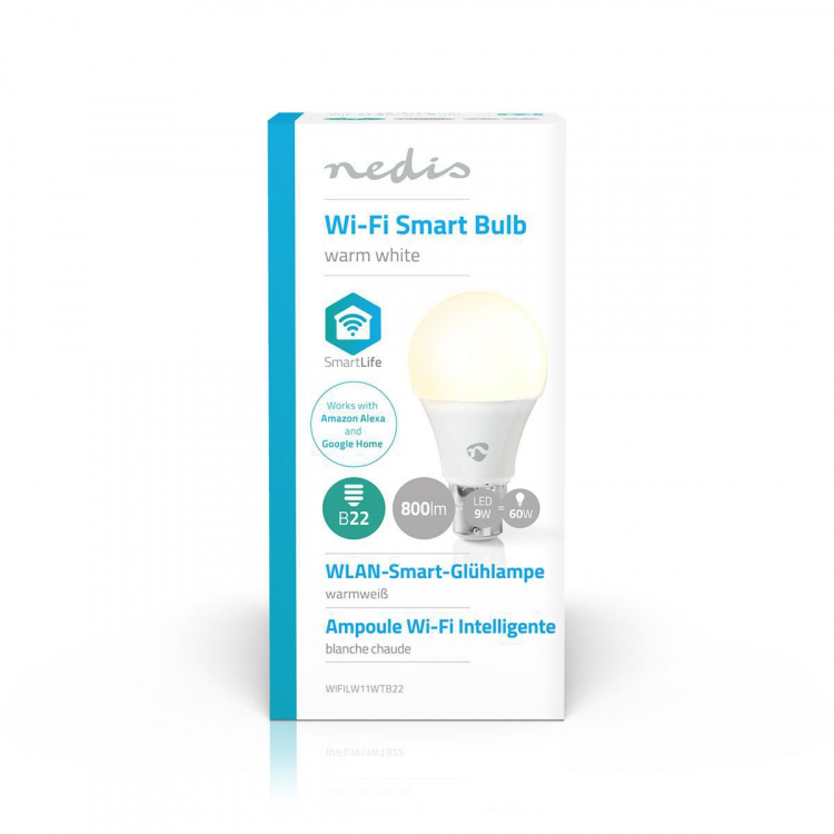 Nedis SmartLife LED-Pære | Wi-Fi | B22 | 800 lm | 9 W | Varm Hvit | 2700 K | Android™ / IOS | A60 | 1 stk