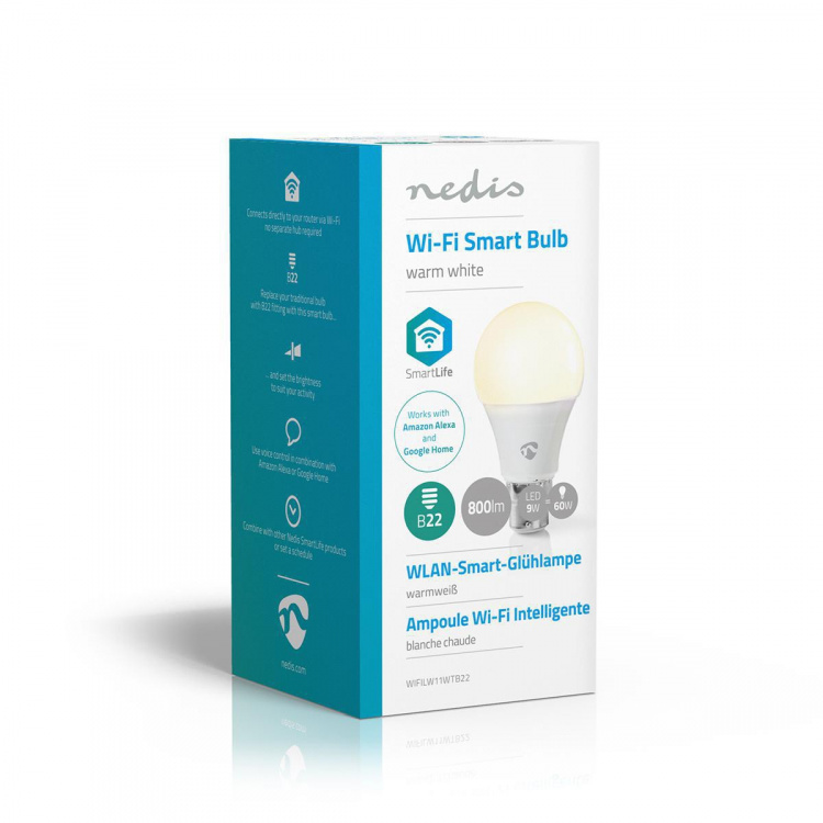 Nedis SmartLife LED-Pære | Wi-Fi | B22 | 800 lm | 9 W | Varm Hvit | 2700 K | Android™ / IOS | A60 | 1 stk