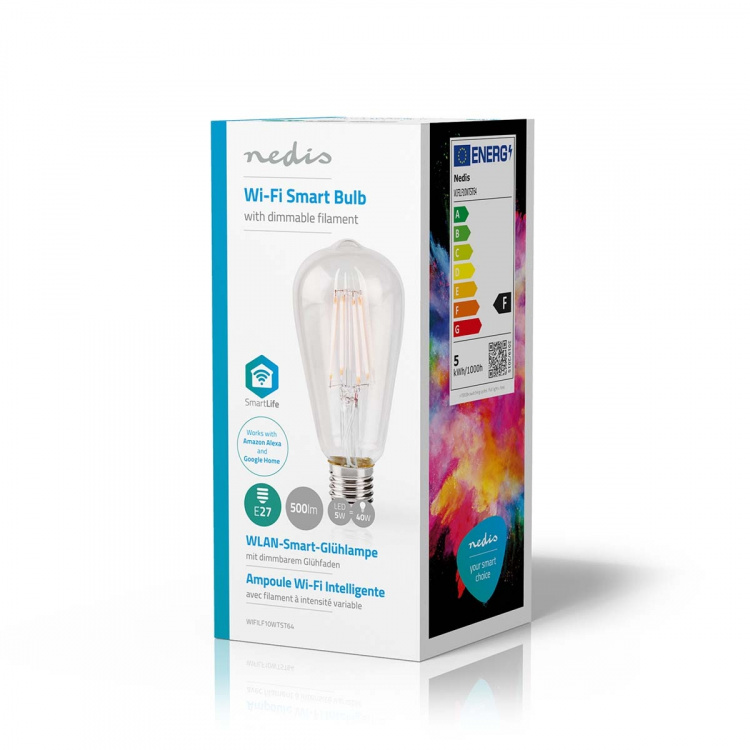 Nedis SmartLife LED Lyspære | E27 | 500 lm | 5 W | Varm Hvit | 2700 K | Glass | Android™ / IOS | ST64 | 1 stk Nedis SmartLife LED Lyspære | E27 | 500 lm | 5 W | Varm Hvit | 2700 K | Glass | Android™ / IOS | ST64 | 1 stk