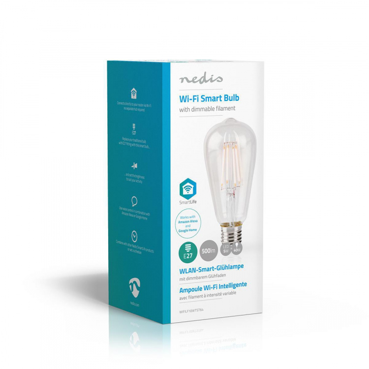 Nedis SmartLife LED Lyspære | E27 | 500 lm | 5 W | Varm Hvit | 2700 K | Glass | Android™ / IOS | ST64 | 1 stk Nedis SmartLife LED Lyspære | E27 | 500 lm | 5 W | Varm Hvit | 2700 K | Glass | Android™ / IOS | ST64 | 1 stk