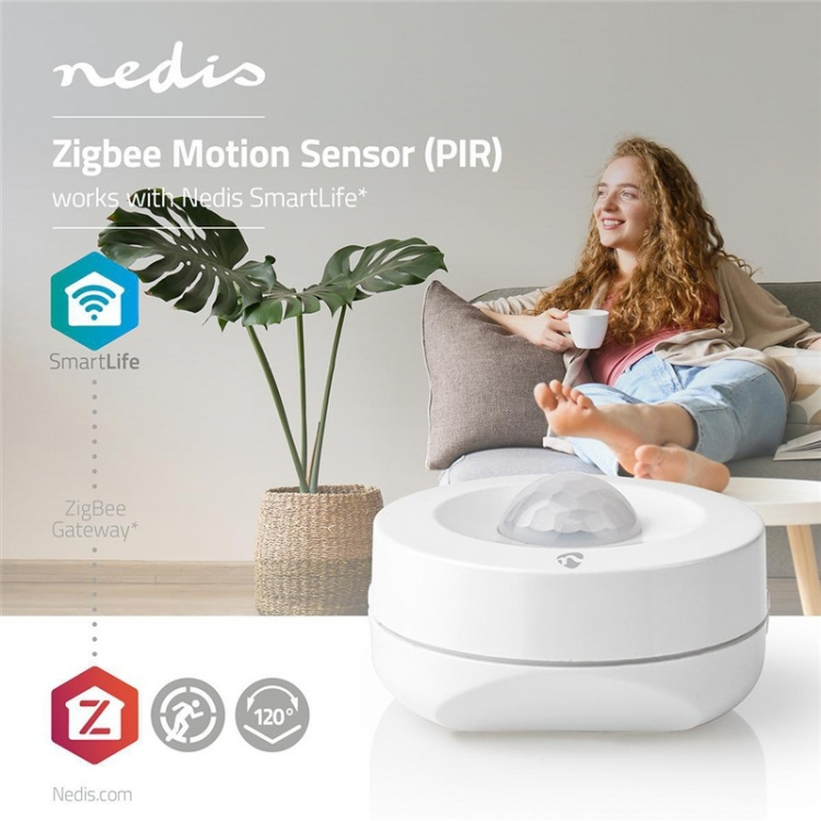 Nedis SmartLife Bevegelsessensor | Zigbee 3.0 | Batteri drevet | IP20 | Detektorvinkel: 120 ° | Detektorrekkevidde: 5 m | Maks. batteri levetid: 12 måned | Hvit Nedis SmartLife Bevegelsessensor | Zigbee 3.0 | Batteri drevet | IP20 | Detektorvinkel: 120 ° | Detektorrekkevidde: 5 m | Maks. batteri levetid: 12 måned | Hvit