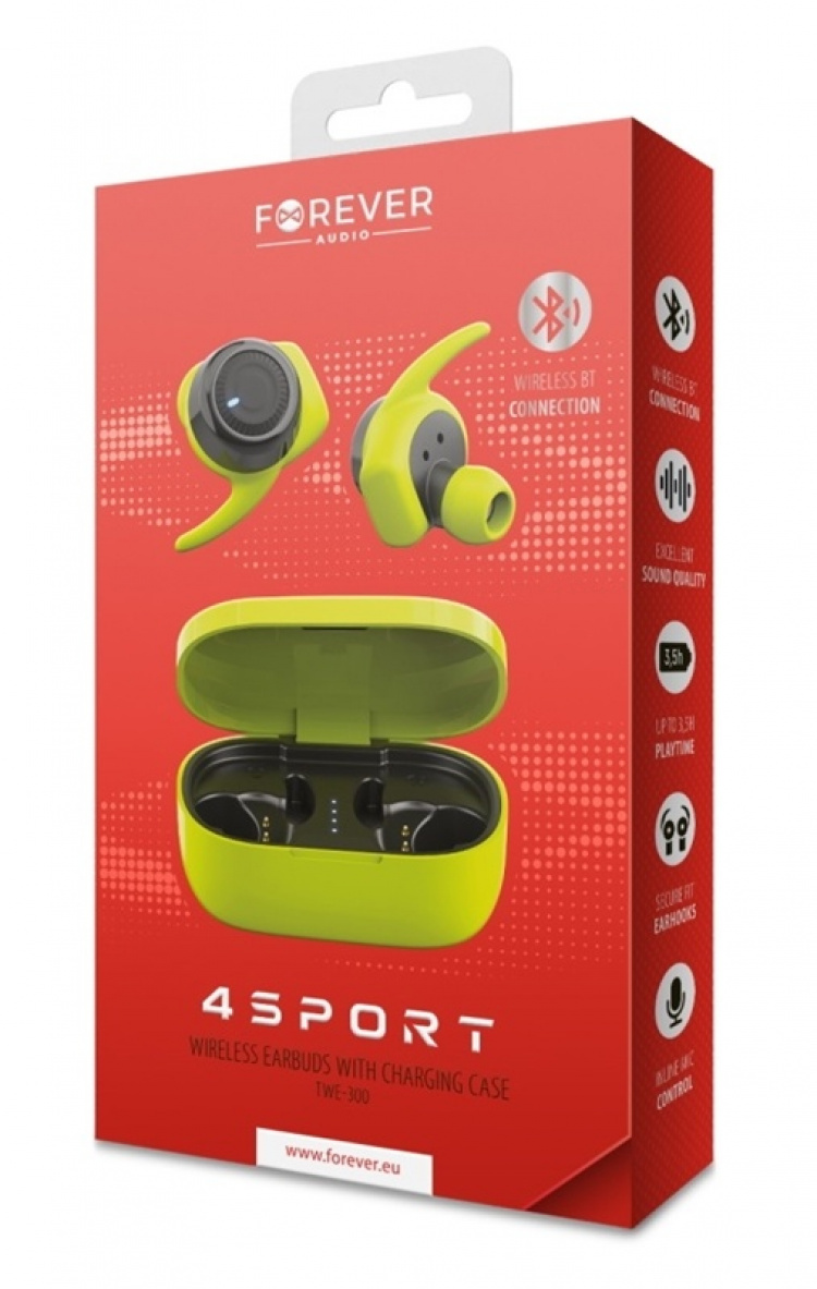 Forever 4Sport TWE-300, helt trådløse sportshodetelefoner, grønn