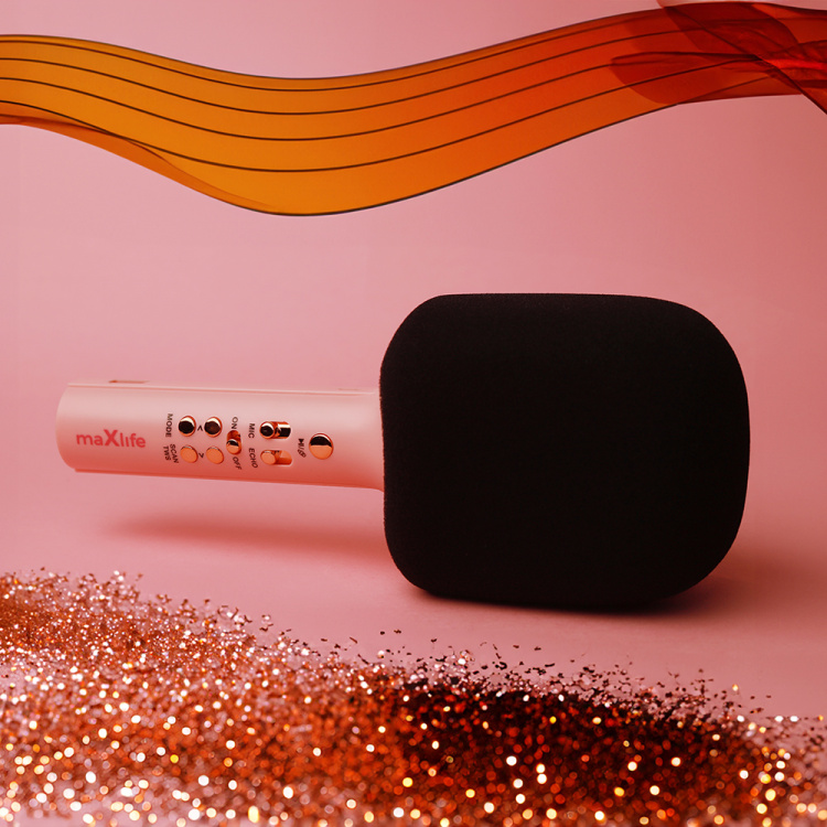 Maxlife MXBM-600 - Trådløs karaokemikrofon med innebygd høyttaler, rosa