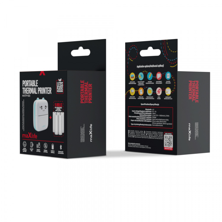 Maxlife MXTP-100 Thermal Printer - bærbar miniskriver med Bluetooth, blå Maxlife MXTP-100 Thermal Printer - bærbar miniskriver med Bluetooth, blå