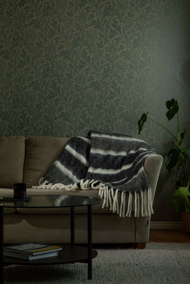 Kosta Linneväfveri ullpledd Stripe, Mørkegrå