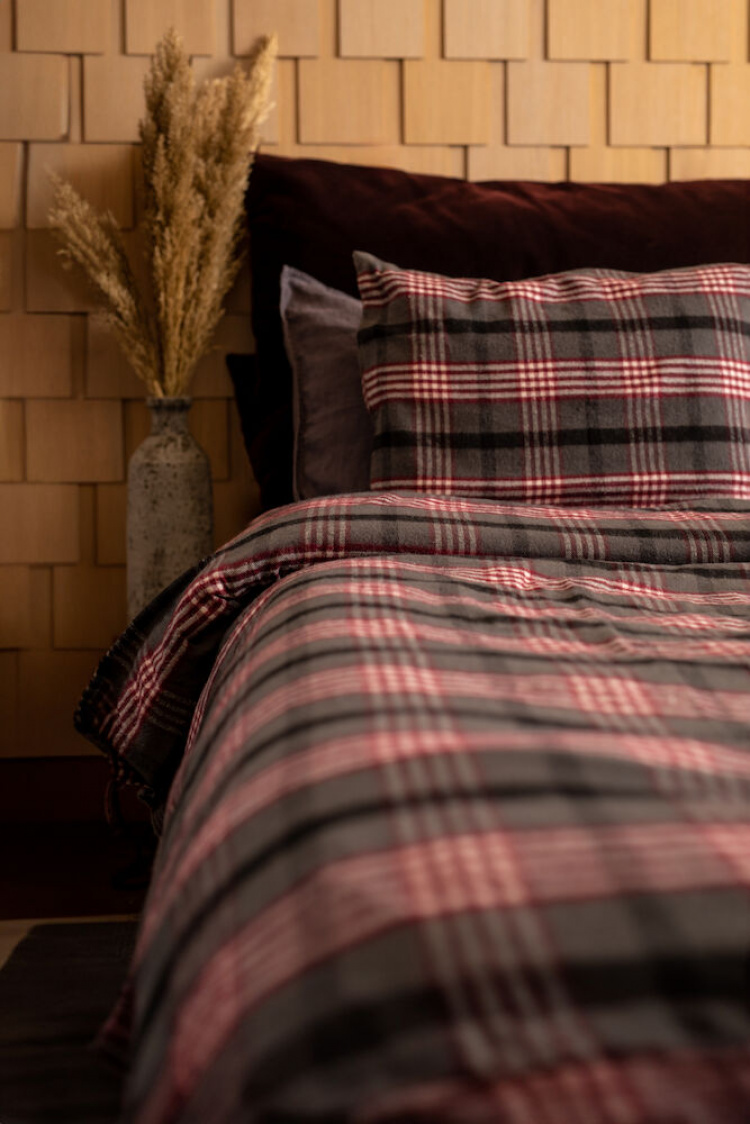 Lord Nelson Sengesett Skaveröd Garnfarget flanell resirkulert 150x210cm, vinrød