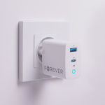 Forever GaN TC-06-65AC PD QC vegglader 1x USB-C 1x USB 65W