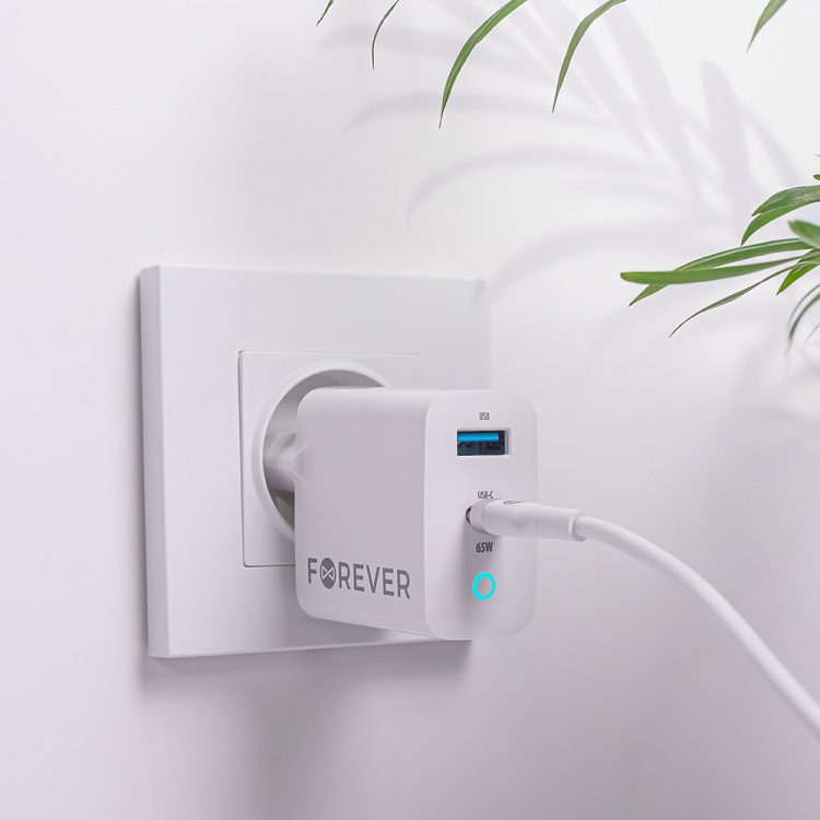 Forever GaN TC-06-65AC PD QC vegglader 1x USB-C 1x USB 65W