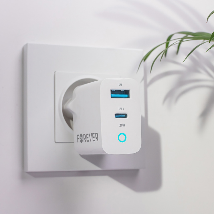 Forever TC-06-20AC PD QC vegglader 1x USB-C 1x USB 20W