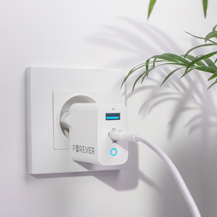 Forever TC-06-20AC PD QC vegglader 1x USB-C 1x USB 20W