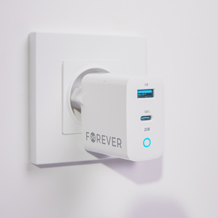 Forever TC-06-33AC PD QC vegglader 1x USB-C 1x USB 33W
