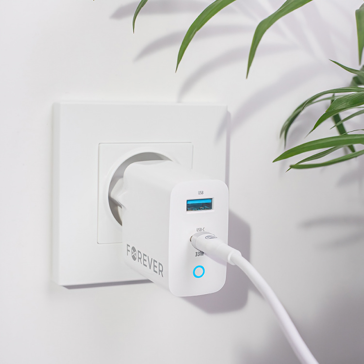 Forever TC-06-33AC PD QC vegglader 1x USB-C 1x USB 33W