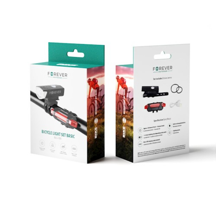 Forever utendørs sykkellys sett For- og baklys BLG-100