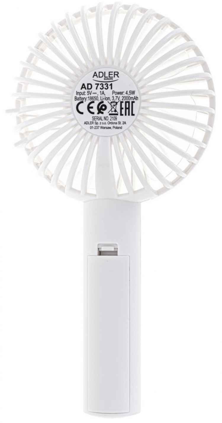 Adler AD 7331 Oppladbar vifte 9 cm, 3 hastigheter, hvit Adler AD 7331 Oppladbar vifte 9 cm, 3 hastigheter, hvit