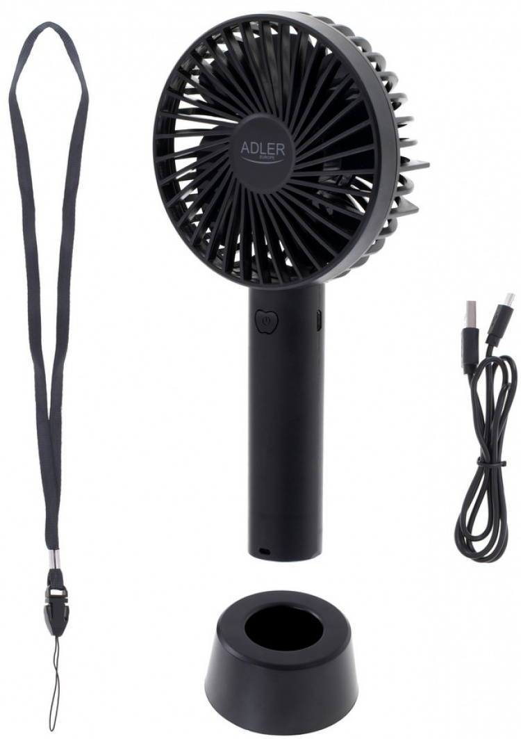 Adler AD 7331 Oppladbar vifte 9 cm, 3 hastigheter, svart