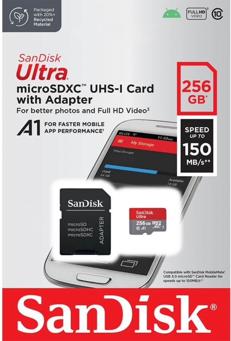 SanDisk Ultra-minnekort microSDXC, 256 GB SanDisk Ultra-minnekort microSDXC, 256 GB