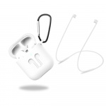 Beskyttelsesetui i silikon med hodetelefonstropp og anheng for Apple Airpods, hvit Beskyttelsesetui i silikon med hodetelefonstropp og anheng for Apple Airpods, hvit