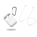 Beskyttelsesetui i silikon med hodetelefonstropp og anheng for Apple Airpods, hvit/transparent Beskyttelsesetui i silikon med hodetelefonstropp og anheng for Apple Airpods, hvit/transparent