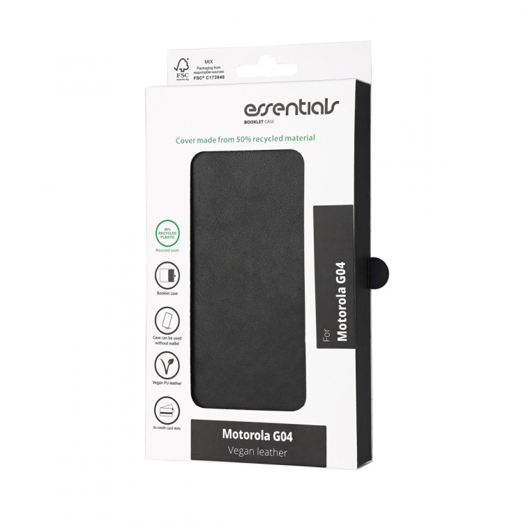 Essentials Motorola Moto G04 PU wallet, 3 cards, black
