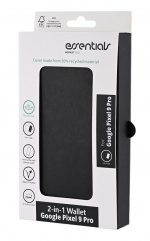 Essentials Google Pixel 9 Pro PU wallet, detachable, 3 cards, black Essentials Google Pixel 9 Pro PU wallet, detachable, 3 cards, black