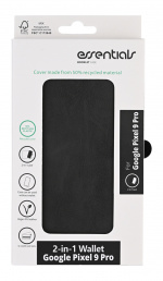 Essentials Google Pixel 9 Pro PU wallet, detachable, 3 cards, black Essentials Google Pixel 9 Pro PU wallet, detachable, 3 cards, black