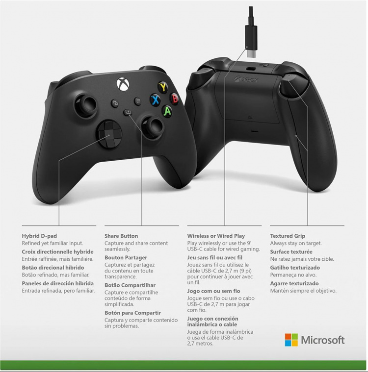 Microsoft Xbox Wireless Controller Gen 9 inkludert kabel for Windows 10, svart Microsoft Xbox Wireless Controller Gen 9 inkludert kabel for Windows 10, svart