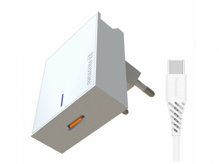 Swissten strømadapter kompatibel med Samsung Quick Charge 25W USB-C, hvit Swissten strømadapter kompatibel med Samsung Quick Charge 25W USB-C, hvit