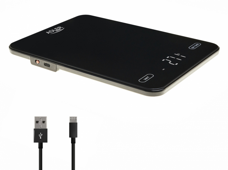 Adler AD 3177b Kjøkkenvekt 10 kg, USB-lading, svart