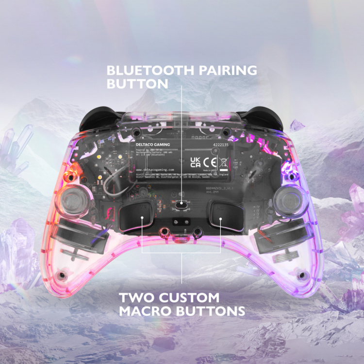 DELTACO Nintendo Switch-kontroller, gjennomsiktig, RGB, makroknapper DELTACO Nintendo Switch-kontroller, gjennomsiktig, RGB, makroknapper