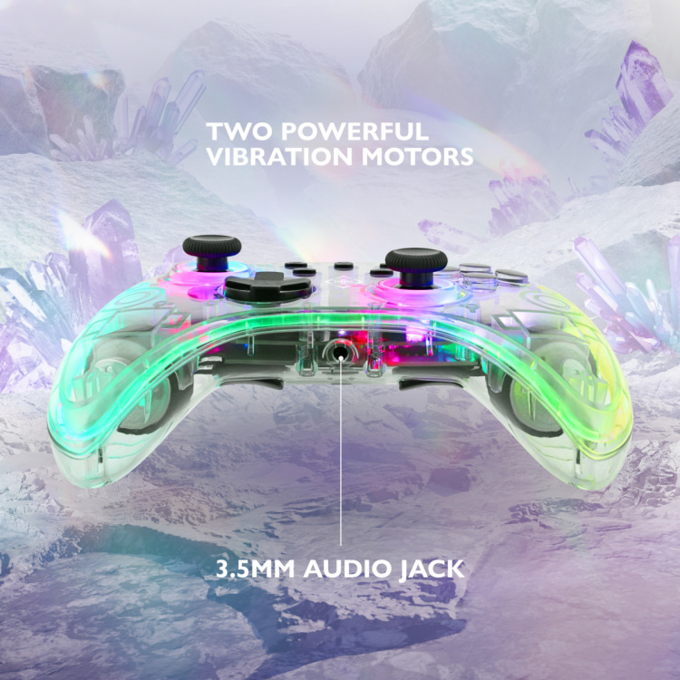 DELTACO Nintendo Switch-kontroller, gjennomsiktig, RGB, makroknapper DELTACO Nintendo Switch-kontroller, gjennomsiktig, RGB, makroknapper