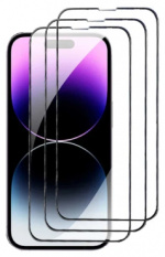 3-pakning skjermbeskyttelse i herdet glass til iPhone 14 Pro Max, Svart kant