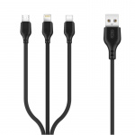 XO NB103, 3-i-1-kabel (2,1A) USB - Lightning + USB-C + microUSB, 1 m