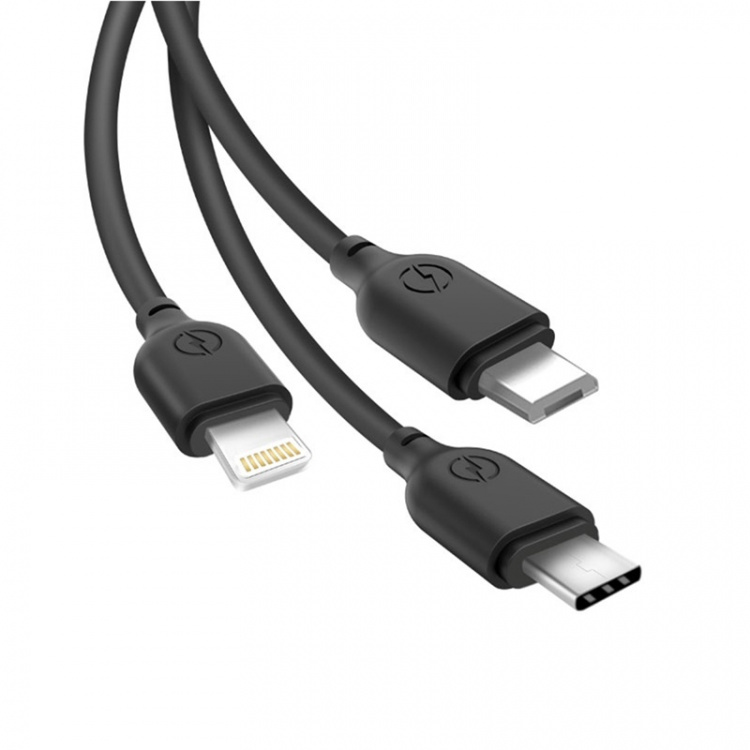 XO NB103, 3-i-1-kabel (2,1A) USB - Lightning + USB-C + microUSB, 1 m