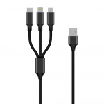 Forever 3in1 Micro-USB/Lightning/USB-C 1m 2A, svart