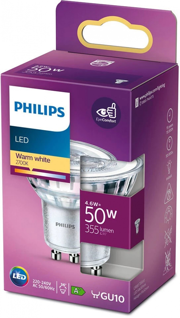 Philips LED Classic 50W GU10, varmhvit
