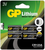 GP Litiumbatteri, CR123A, 4-pakning