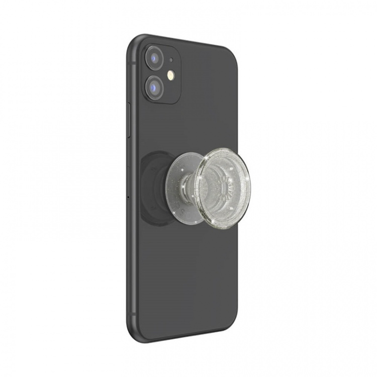 PopSockets Clear Glitter Silver Avtagbart Grip med Stativfunksjon