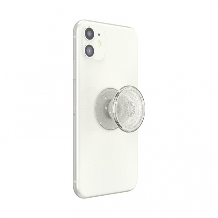 PopSockets Clear Glitter Silver Avtagbart Grip med Stativfunksjon