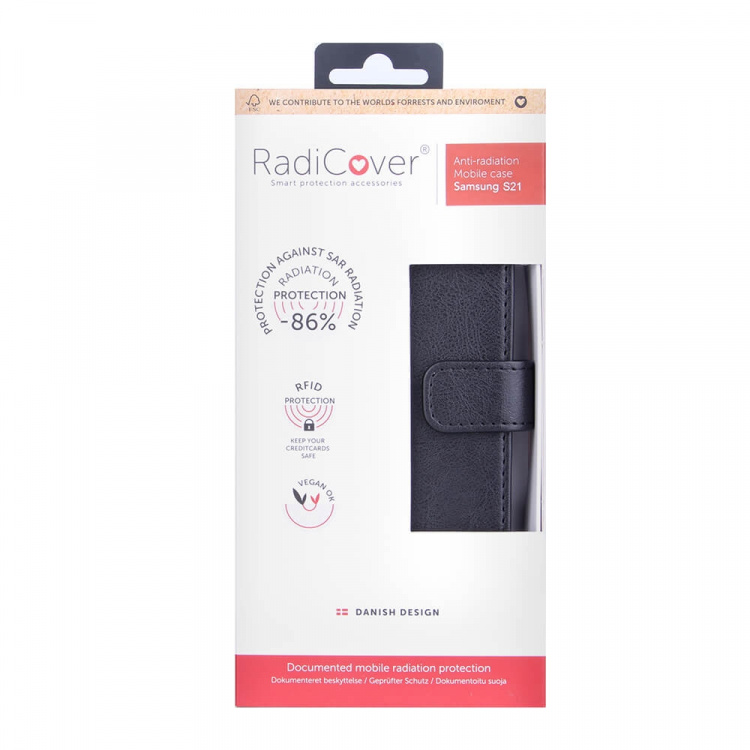 Radicover Strålingsbeskyttelse Lommebok PU Samsung S21/S30 Flipcover Svart