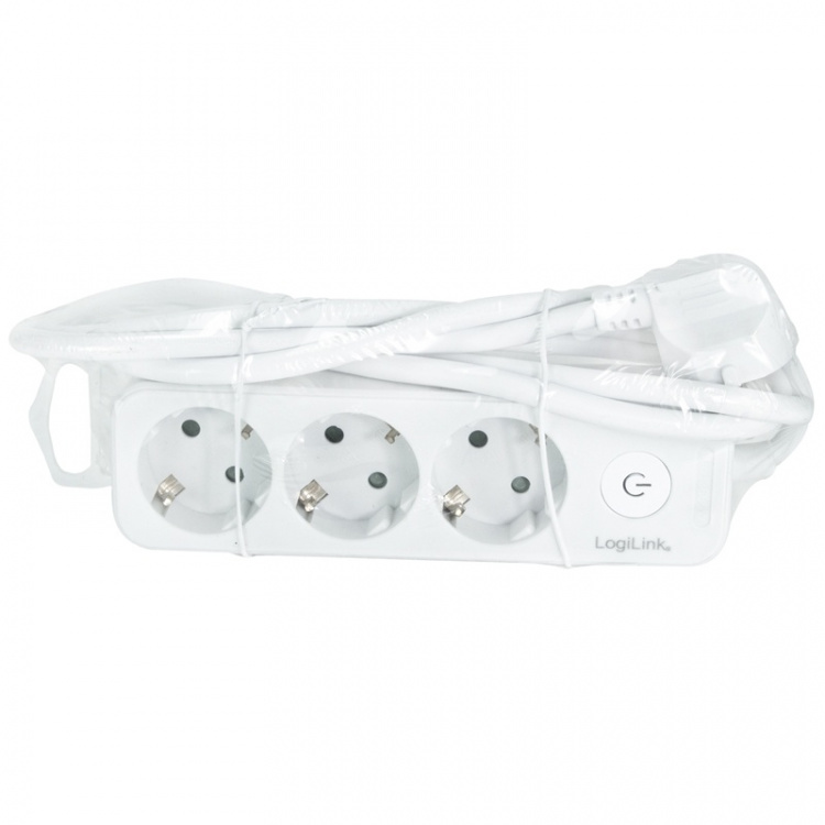LogiLink Grenuttak 3-veis med bryter 1,5m Hvit