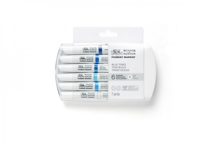 Winsor Pigmentmarkører 6 stk, blå toner