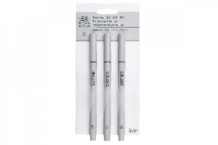 Winsor Fineliner Cool Grey 3 stk 0,1, 0,3, 0,5 mm